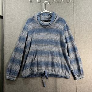 Susan Graver Heelend Printed Brushed Knit Raglan Suea Peri Blue Size Large
